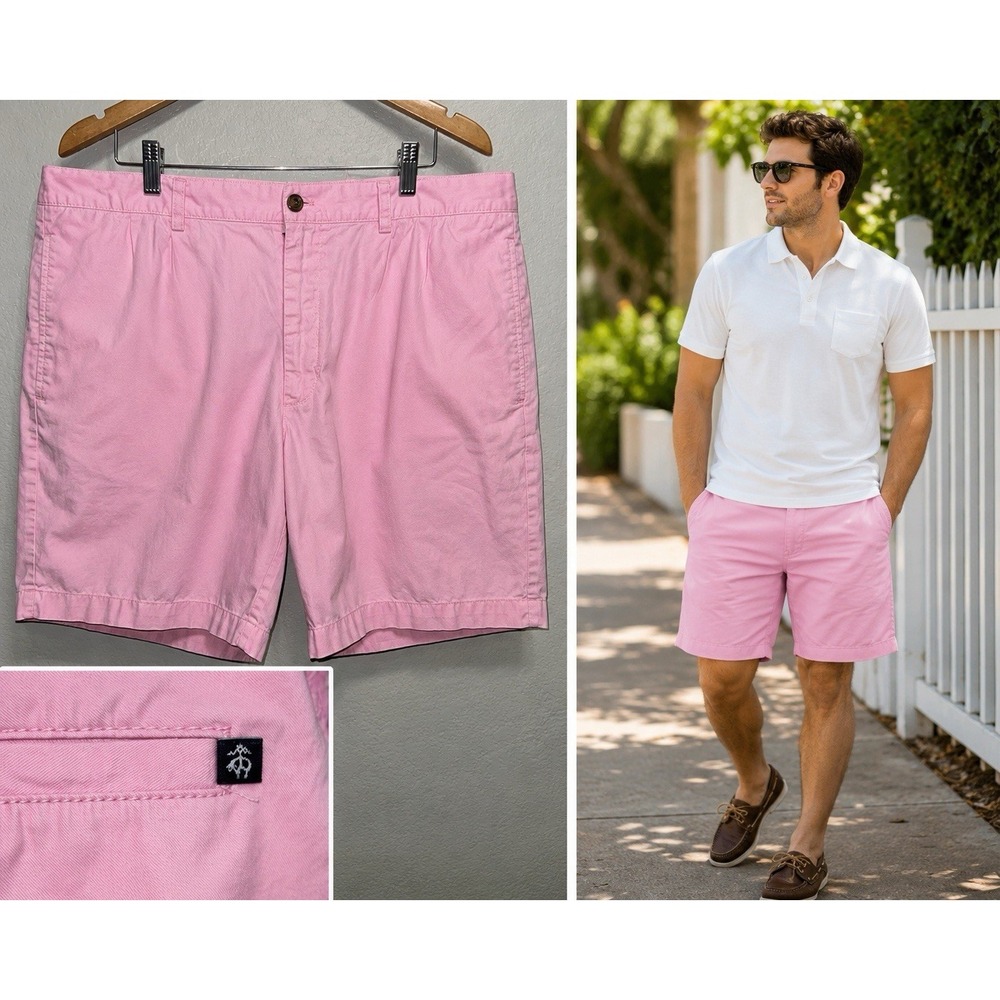 Brooks Brothers 346 Chino Shorts Men's 38 Pink Twill Flat Front Preppy Golf